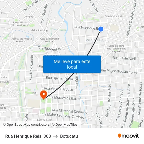 Rua Henrique Reis, 368 to Botucatu map