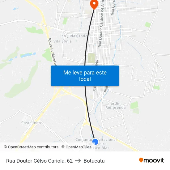 Rua Doutor Célso Cariola, 62 to Botucatu map