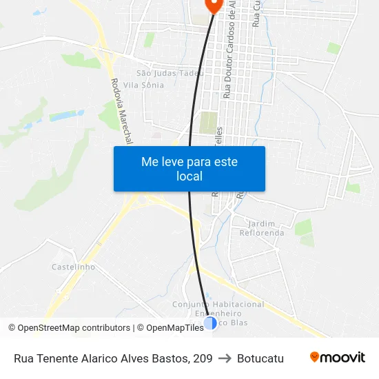Rua Tenente Alarico Alves Bastos, 209 to Botucatu map