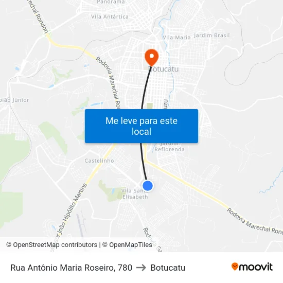Rua Antônio Maria Roseiro, 780 to Botucatu map