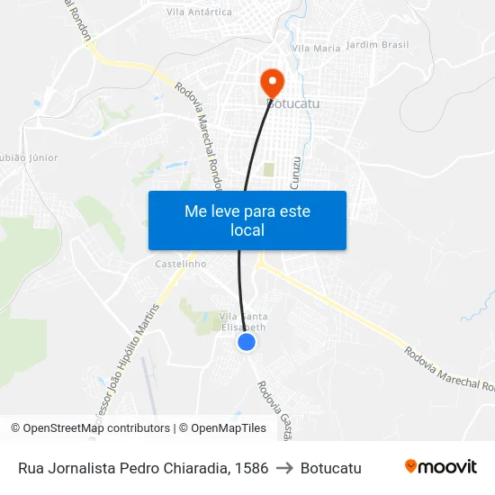 Rua Jornalista Pedro Chiaradia, 1586 to Botucatu map