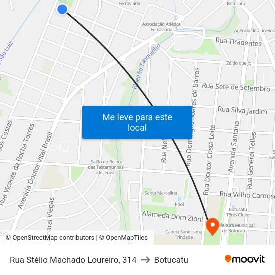 Rua Stélio Machado Loureiro, 314 to Botucatu map