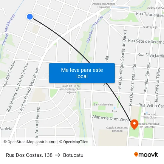 Rua Dos Costas, 138 to Botucatu map