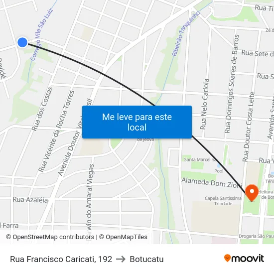 Rua Francisco Caricati, 192 to Botucatu map