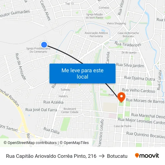Rua Capitão Ariovaldo Corrêa Pinto, 216 to Botucatu map