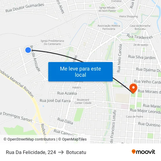 Rua Da Felicidade, 224 to Botucatu map
