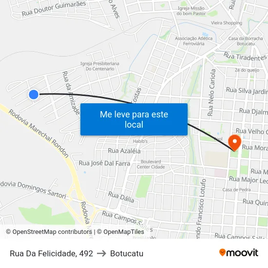 Rua Da Felicidade, 492 to Botucatu map