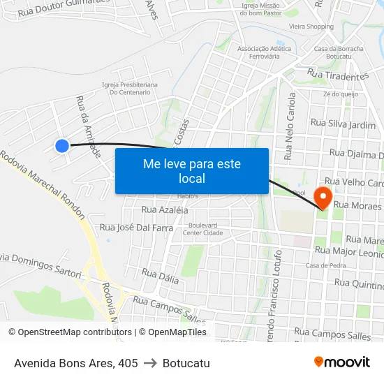 Avenida Bons Ares, 405 to Botucatu map