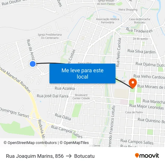 Rua Joaquim Marins, 856 to Botucatu map