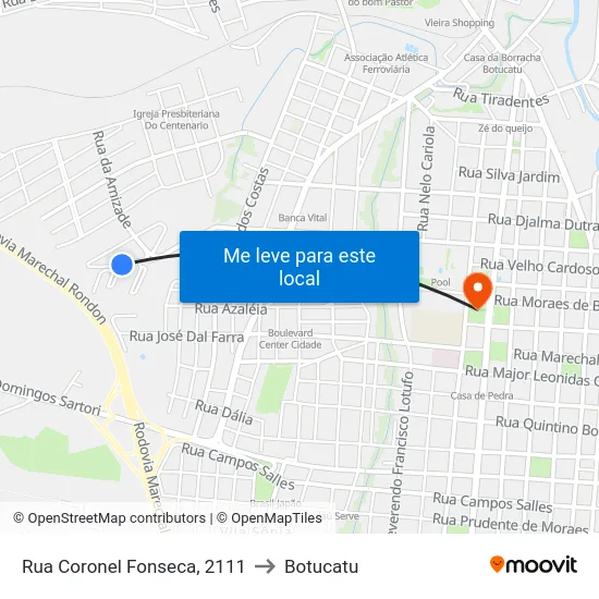 Rua Coronel Fonseca, 2111 to Botucatu map