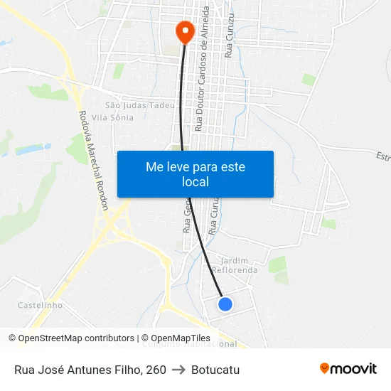 Rua José Antunes Filho, 260 to Botucatu map