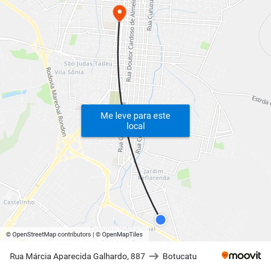 Rua Márcia Aparecida Galhardo, 887 to Botucatu map