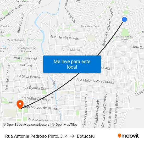 Rua Antônia Pedroso Pinto, 314 to Botucatu map