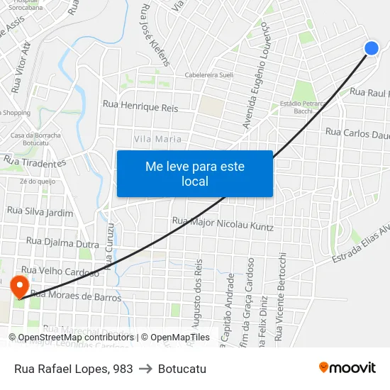 Rua Rafael Lopes, 983 to Botucatu map