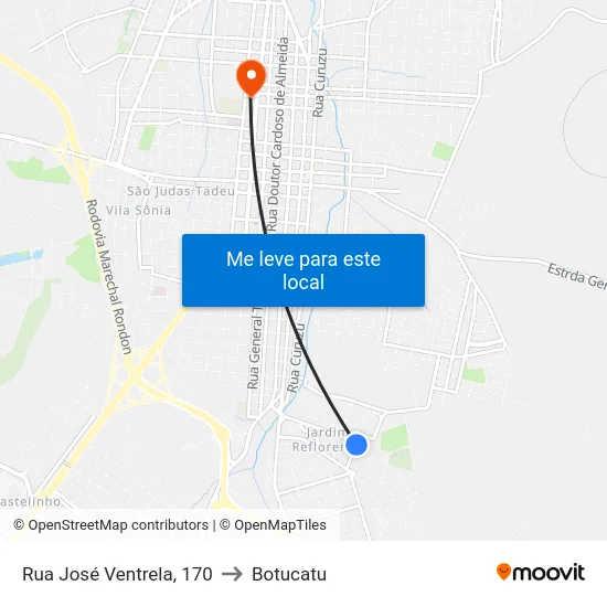 Rua José Ventrela, 170 to Botucatu map