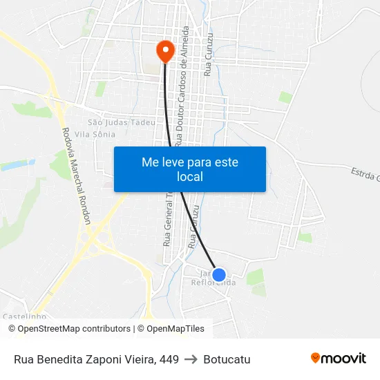 Rua Benedita Zaponi Vieira, 449 to Botucatu map