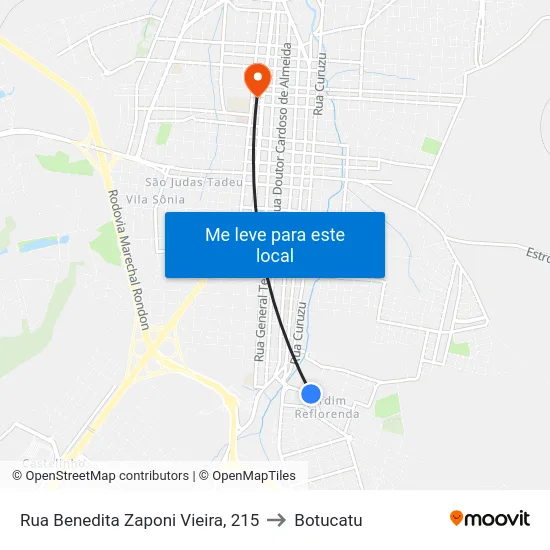 Rua Benedita Zaponi Vieira, 215 to Botucatu map