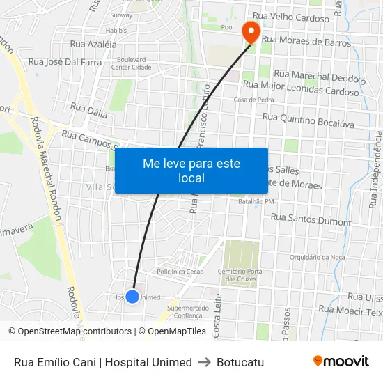 Rua Emílio Cani | Hospital Unimed to Botucatu map