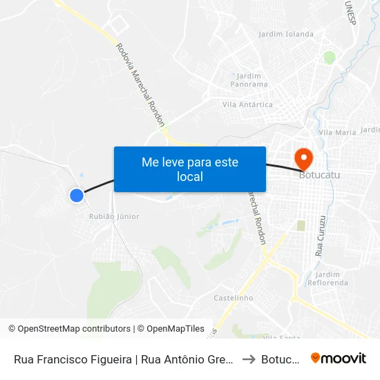 Rua Francisco Figueira | Rua Antônio Gregório to Botucatu map
