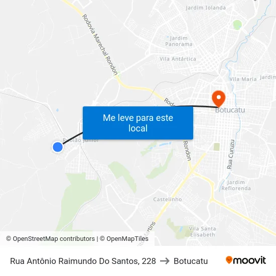 Rua Antônio Raimundo Do Santos, 228 to Botucatu map