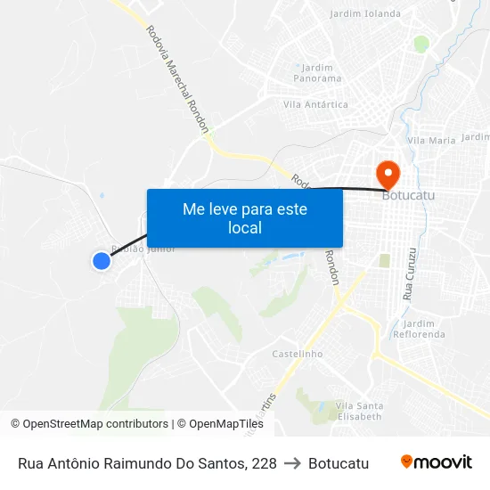 Rua Antônio Raimundo Do Santos, 228 to Botucatu map