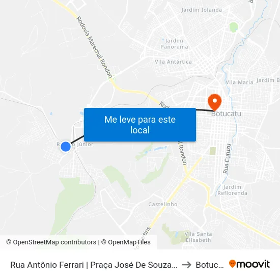 Rua Antônio Ferrari | Praça José De Souza Nogueira to Botucatu map