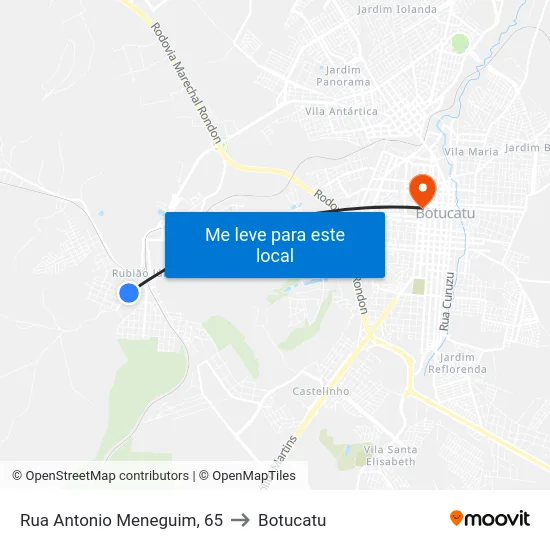 Rua Antonio Meneguim, 65 to Botucatu map