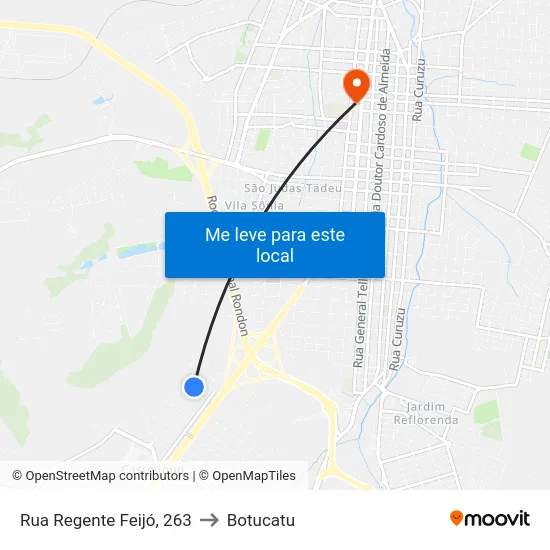 Rua Regente Feijó, 263 to Botucatu map