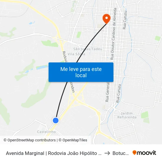 Avenida Marginal | Rodovia João Hipólito Martins to Botucatu map
