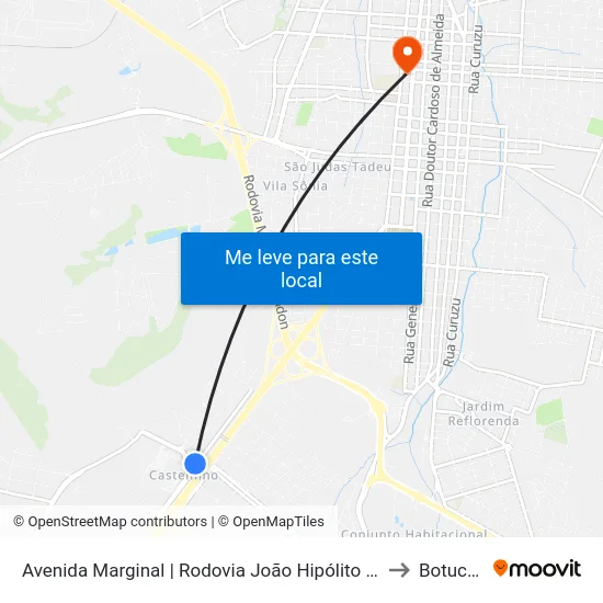 Avenida Marginal | Rodovia João Hipólito Martins to Botucatu map
