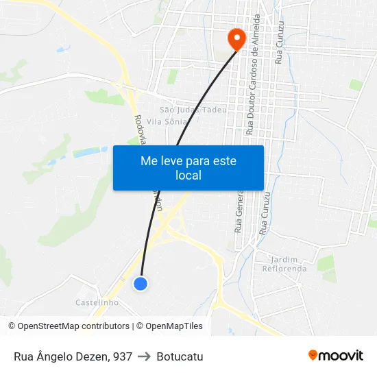 Rua Ângelo Dezen, 937 to Botucatu map