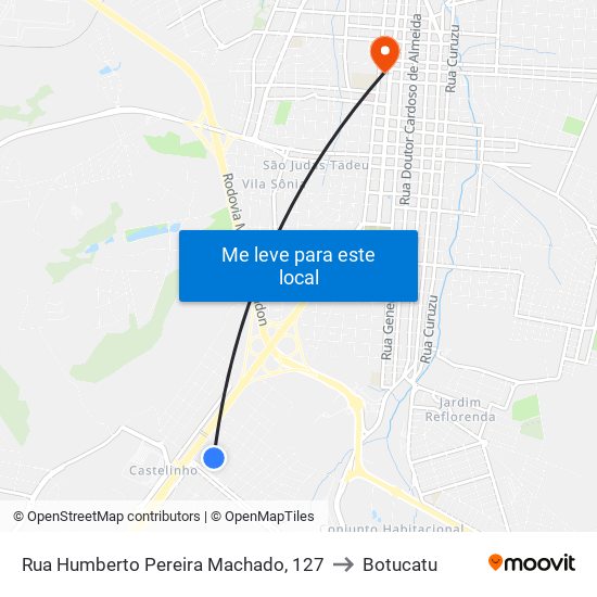 Rua Humberto Pereira Machado, 127 to Botucatu map