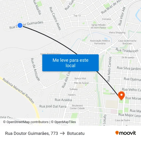 Rua Doutor Guimarães, 773 to Botucatu map