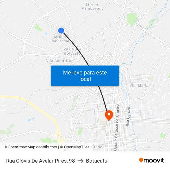 Rua Clóvis De Avelar Píres, 98 to Botucatu map