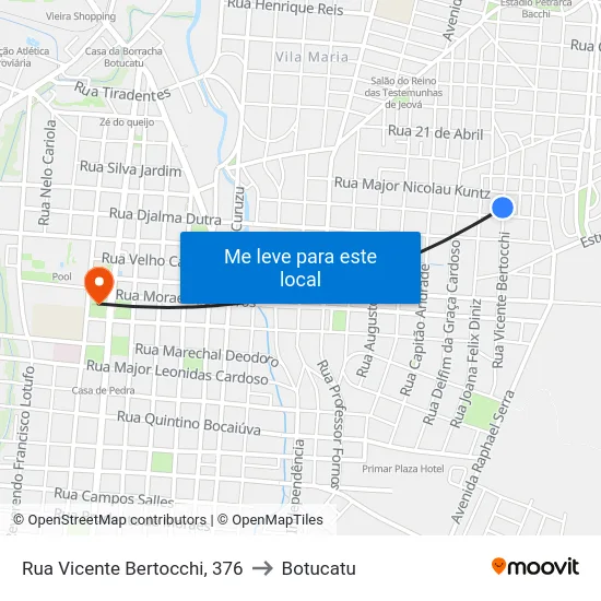 Rua Vicente Bertocchi, 376 to Botucatu map