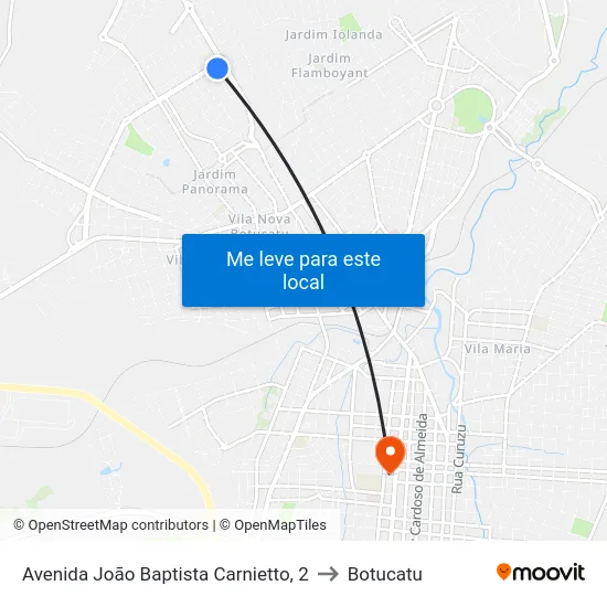 Avenida João Baptista Carnietto, 2 to Botucatu map