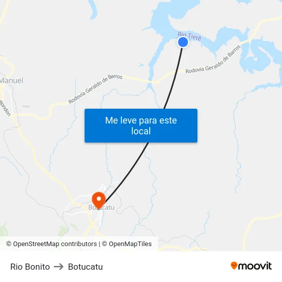 Rio Bonito to Botucatu map