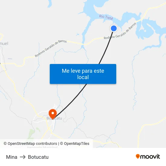 Mina to Botucatu map