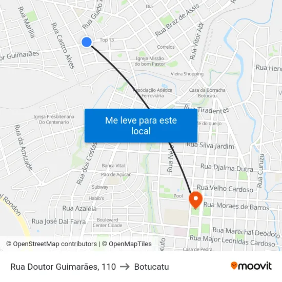 Rua Doutor Guimarães, 110 to Botucatu map