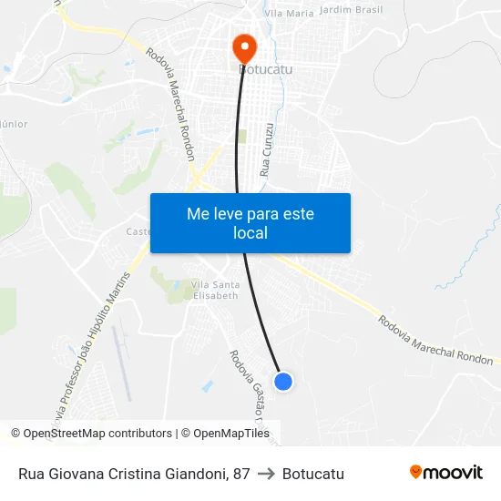 Rua Giovana Cristina Giandoni, 87 to Botucatu map