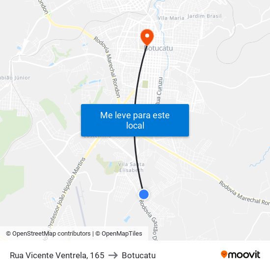 Rua Vicente Ventrela, 165 to Botucatu map