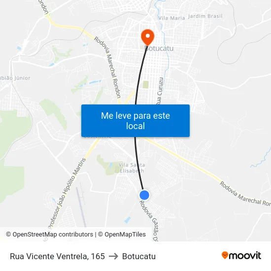 Rua Vicente Ventrela, 165 to Botucatu map