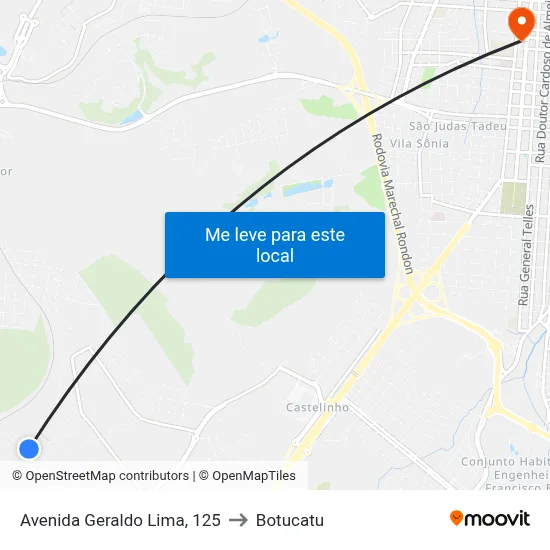 Avenida Geraldo Lima, 125 to Botucatu map