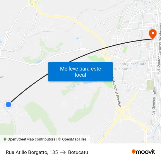 Rua Atilio Borgatto, 135 to Botucatu map