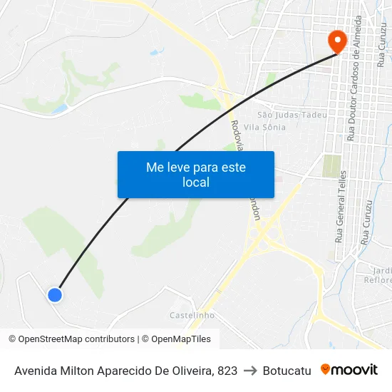 Avenida Milton Aparecido De Oliveira, 823 to Botucatu map