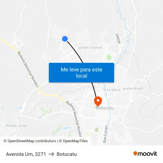Avenida Um, 3271 to Botucatu map
