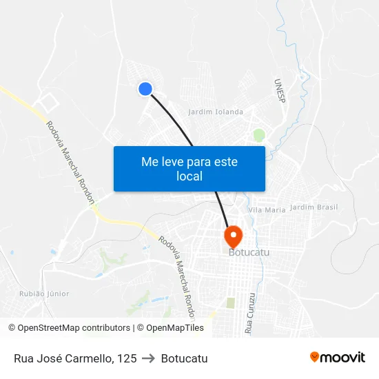 Rua José Carmello, 125 to Botucatu map