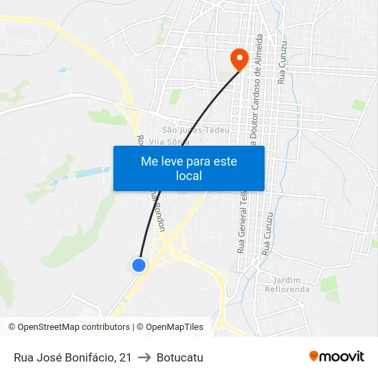 Rua José Bonifácio, 21 to Botucatu map