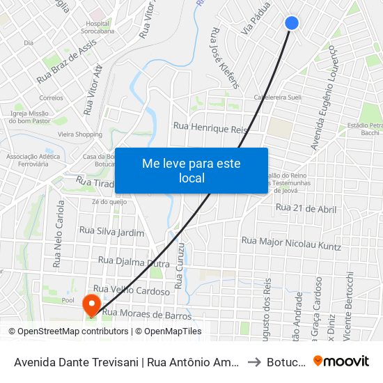 Avenida Dante Trevisani | Rua Antônio Amorim Filho to Botucatu map