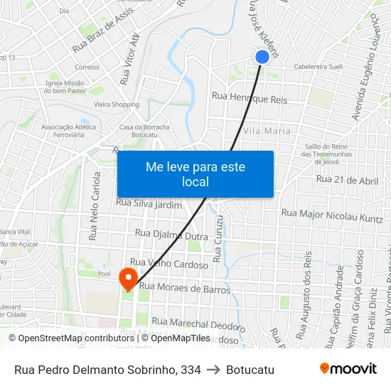 Rua Pedro Delmanto Sobrinho, 334 to Botucatu map